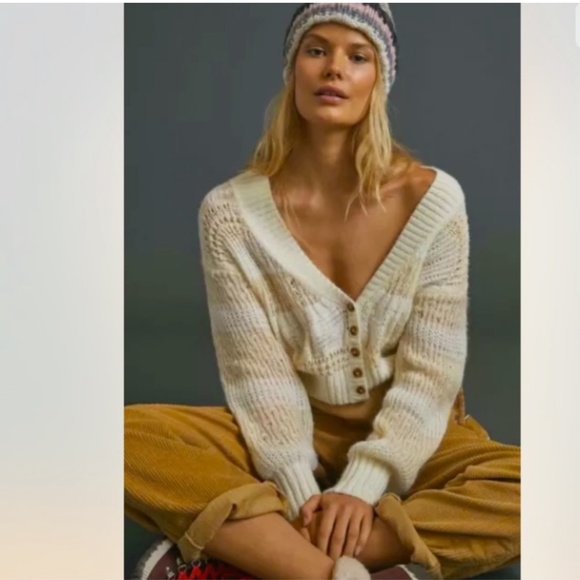 Anthropologie Sweaters - Anthropologie NWT Pilcro Scarlette Pointelle Cropped Cardigan Size M.